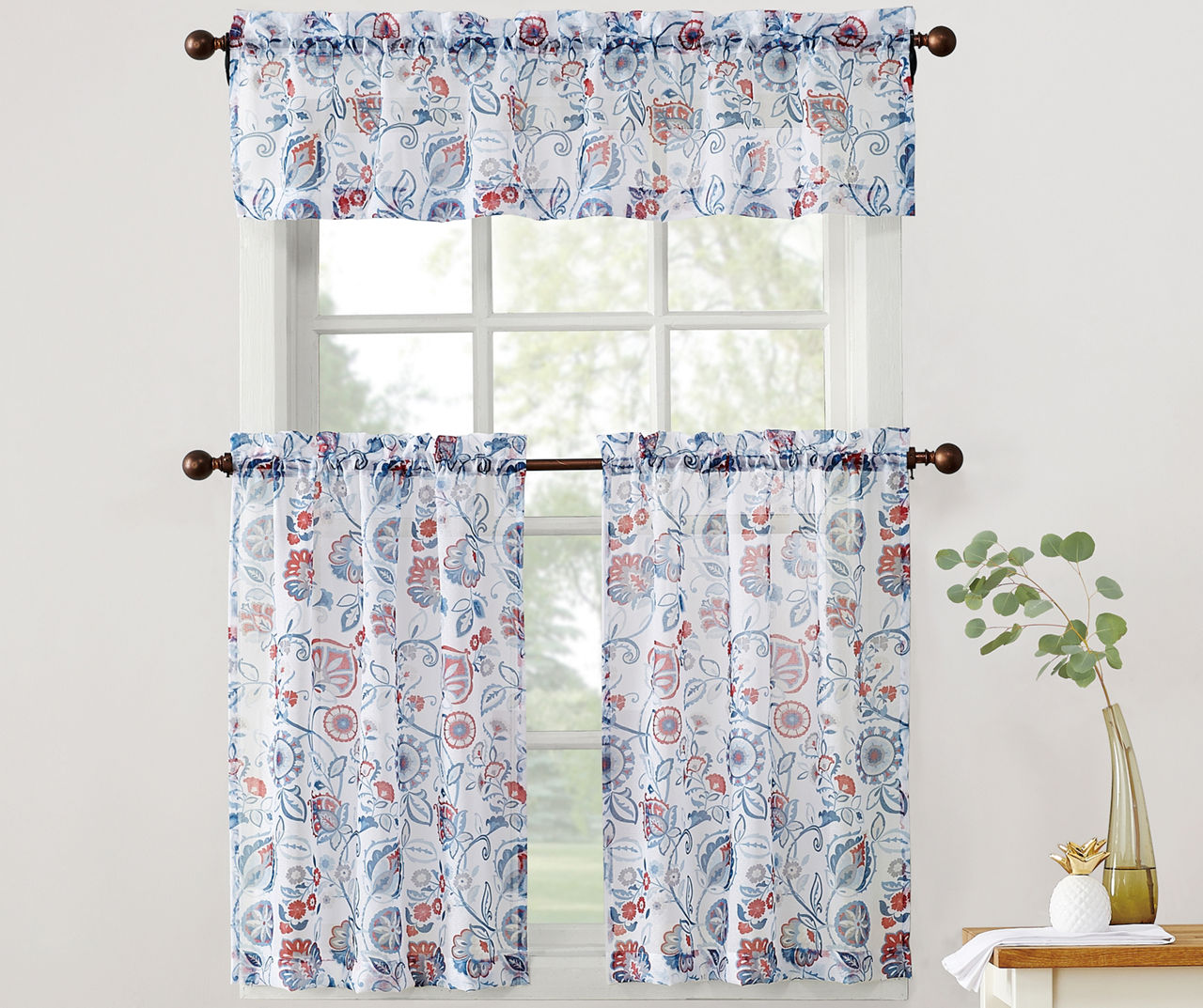 Blue Kitchen Curtains and Valances Set 3 Piece Kitchen Curtains