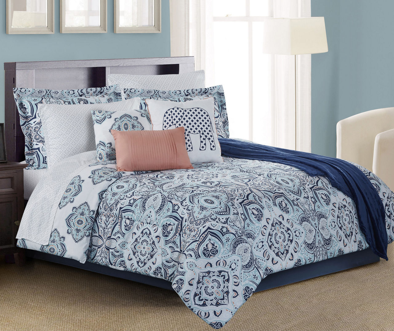 Living Colors Lucie Navy, Aqua & Coral Full 12-Piece Comforter Set ...