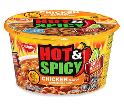 Nissin Hot & Spicy Chicken Flavor Ramen Noodle Soup 3.32 oz. Bowl