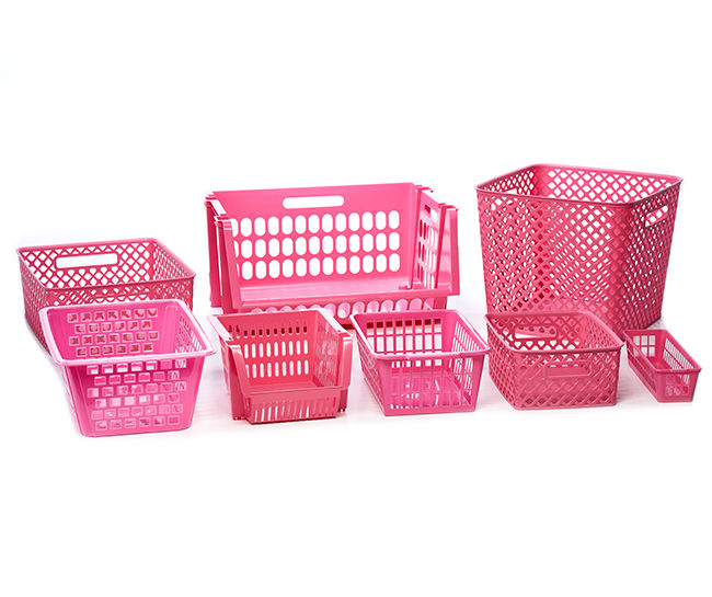 YBM Home Large Plastic Storage Basket (3 Pack), Pink 15 L x 10 W x 6 H