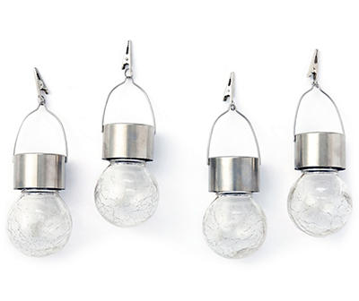 Cool White Crackle Glass LED Solar Umbrella Clip Lights, 4-Pack