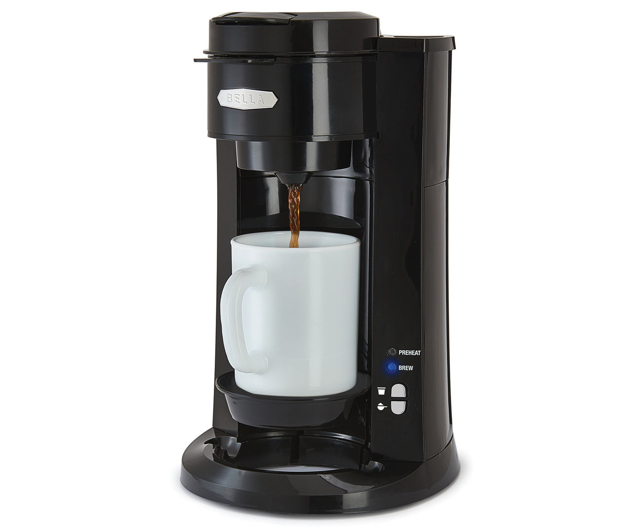 BELLA Single Serve Coffee Maker, Dual Brew K-Cup Pod or Ground Coffee  Brewer, Large Removable Water Tank, Black