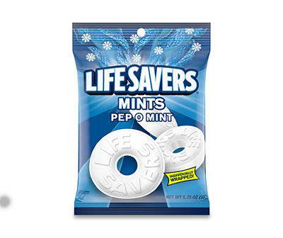 LIFE SAVERS Pep-O-Mint Breath Mints Hard Candy Individually Wrapped, 6.25 oz Bag