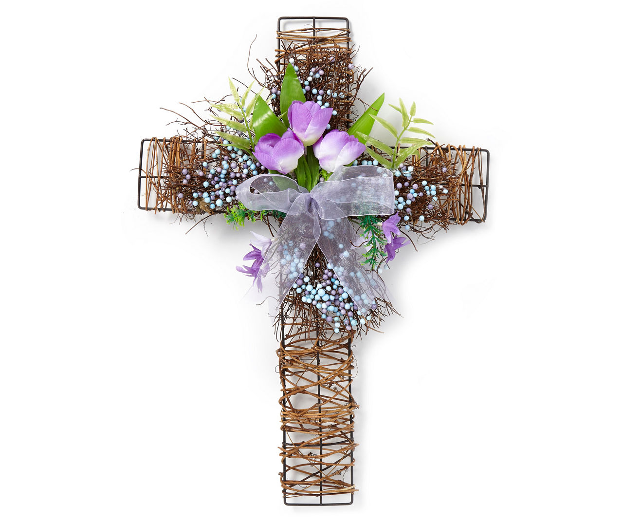 Purple Floral Cross Wall Decor