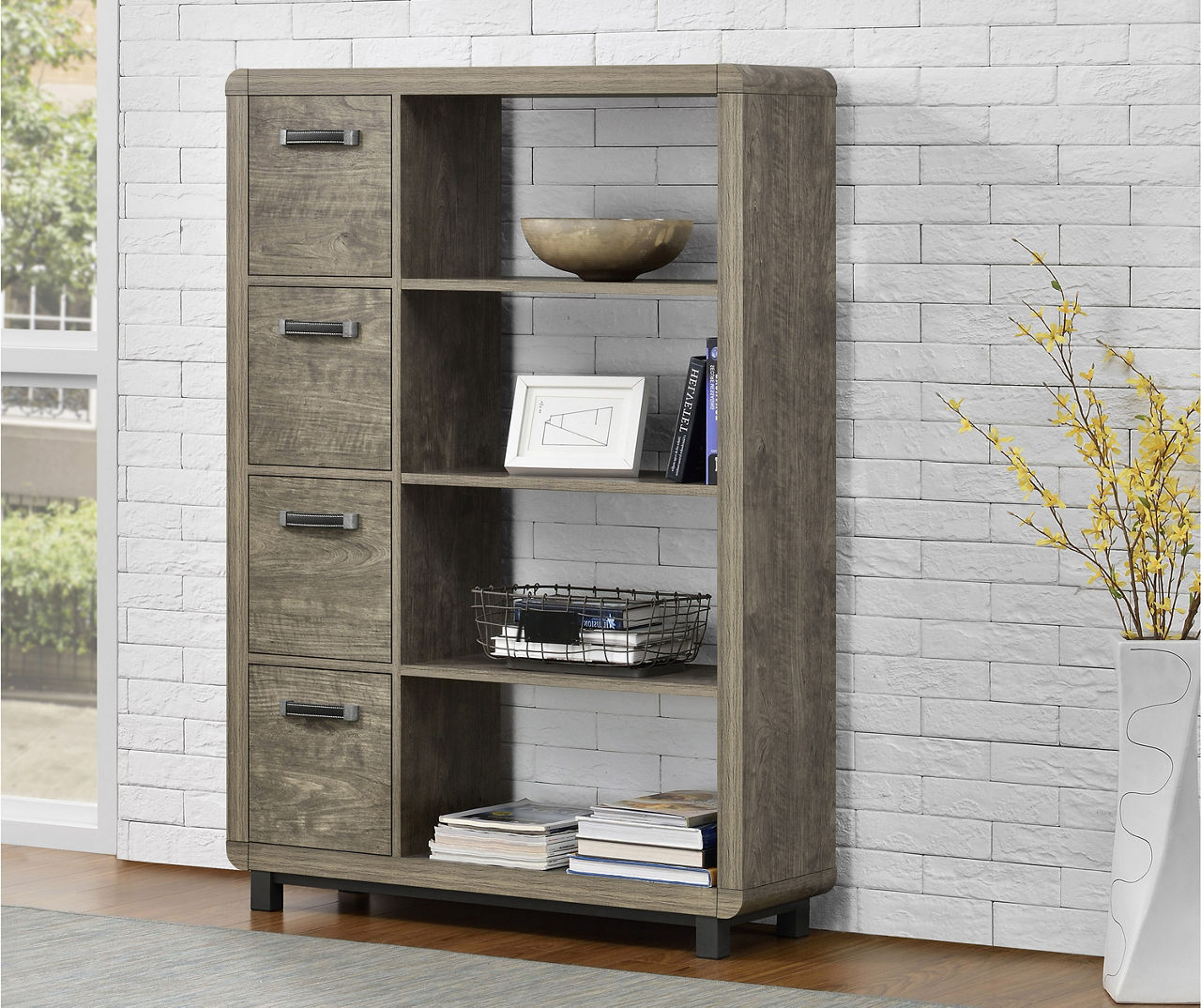 Ameriwood Rustic 4 Shelf Bookcase with Bins Big Lots