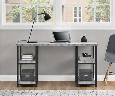 Black & Concrete Pedestal Desk