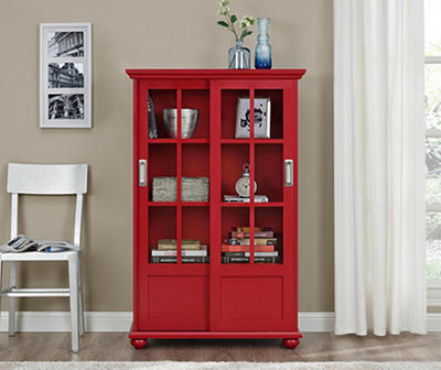 Red Glass Door 4-Shelf Bookcase