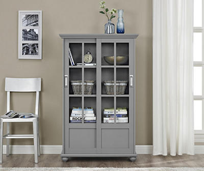 Gray Glass Door 4-Shelf Bookcase