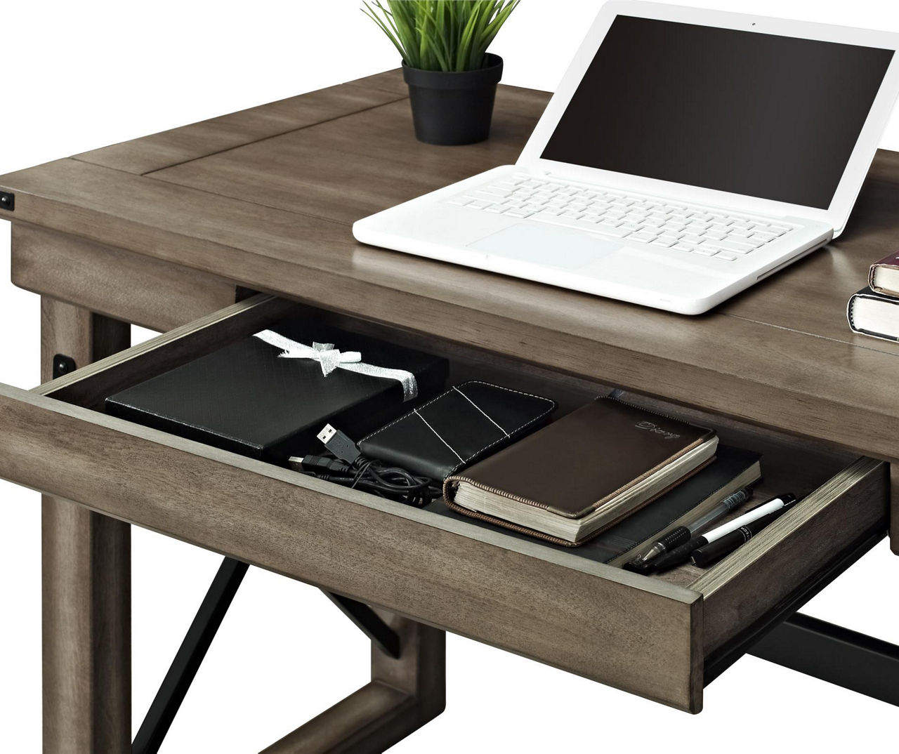 Writing Desk Work Desk with X-Pattern Legs Home Office Desks, Tan Wood Finish