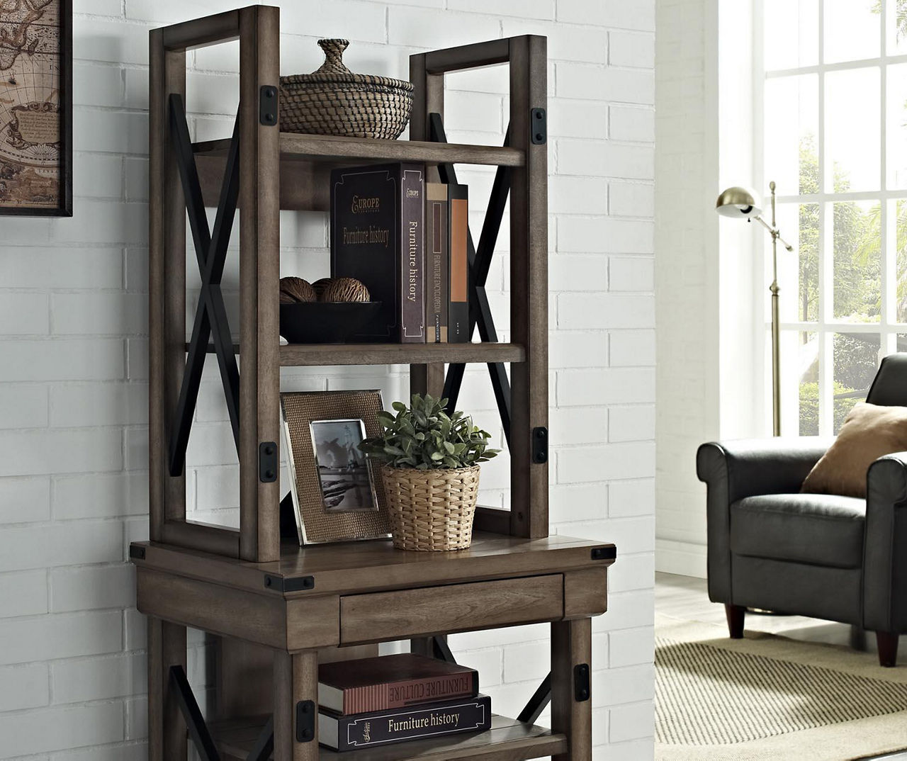 Rustic Gray Oak 5 Shelf Bookcase