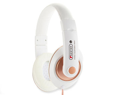 White & Rose Gold Stereo Headphones with Microphone
