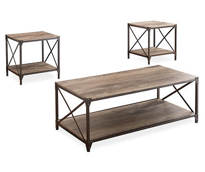 Rustic Wood & Metal 3-Piece Occasional Table Set
