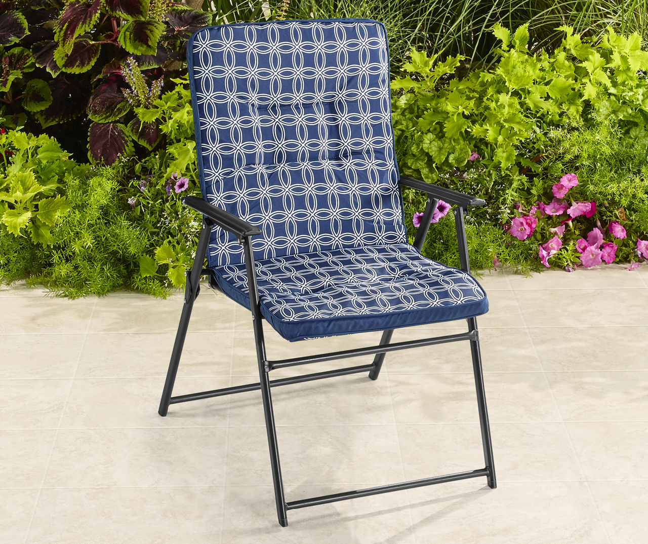 Wilson & Fisher Navy Blue Print Padded Folding Chair Big Lots