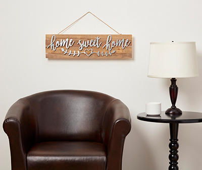 "Home Sweet Home" 3-D Metal & Wood Plaque with Rope