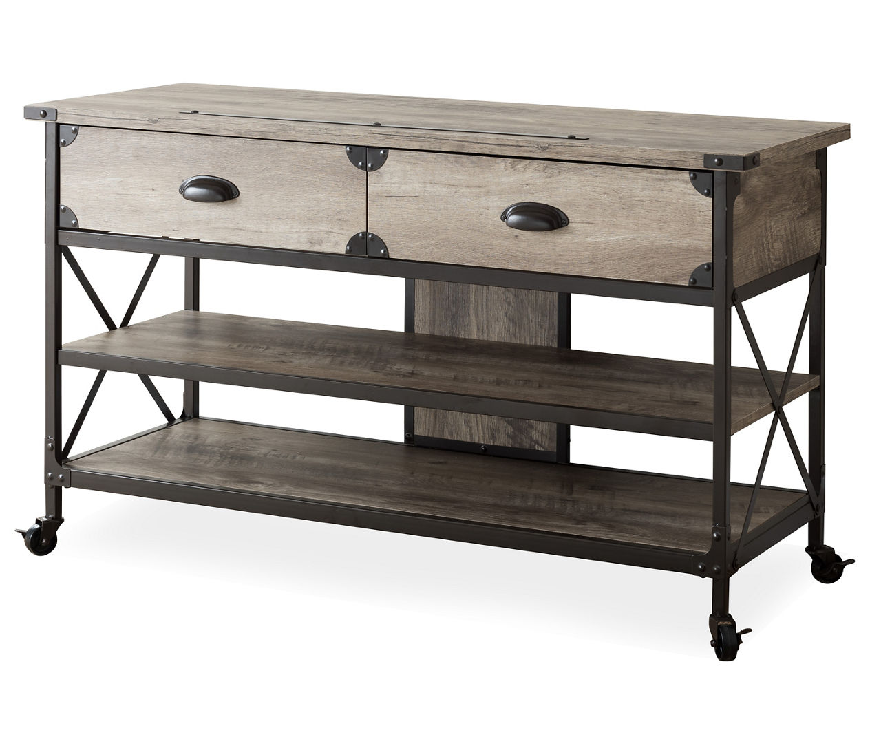 2 Drawers Industrial Console Table with Steel Frame for Small Space-Rustic Brown