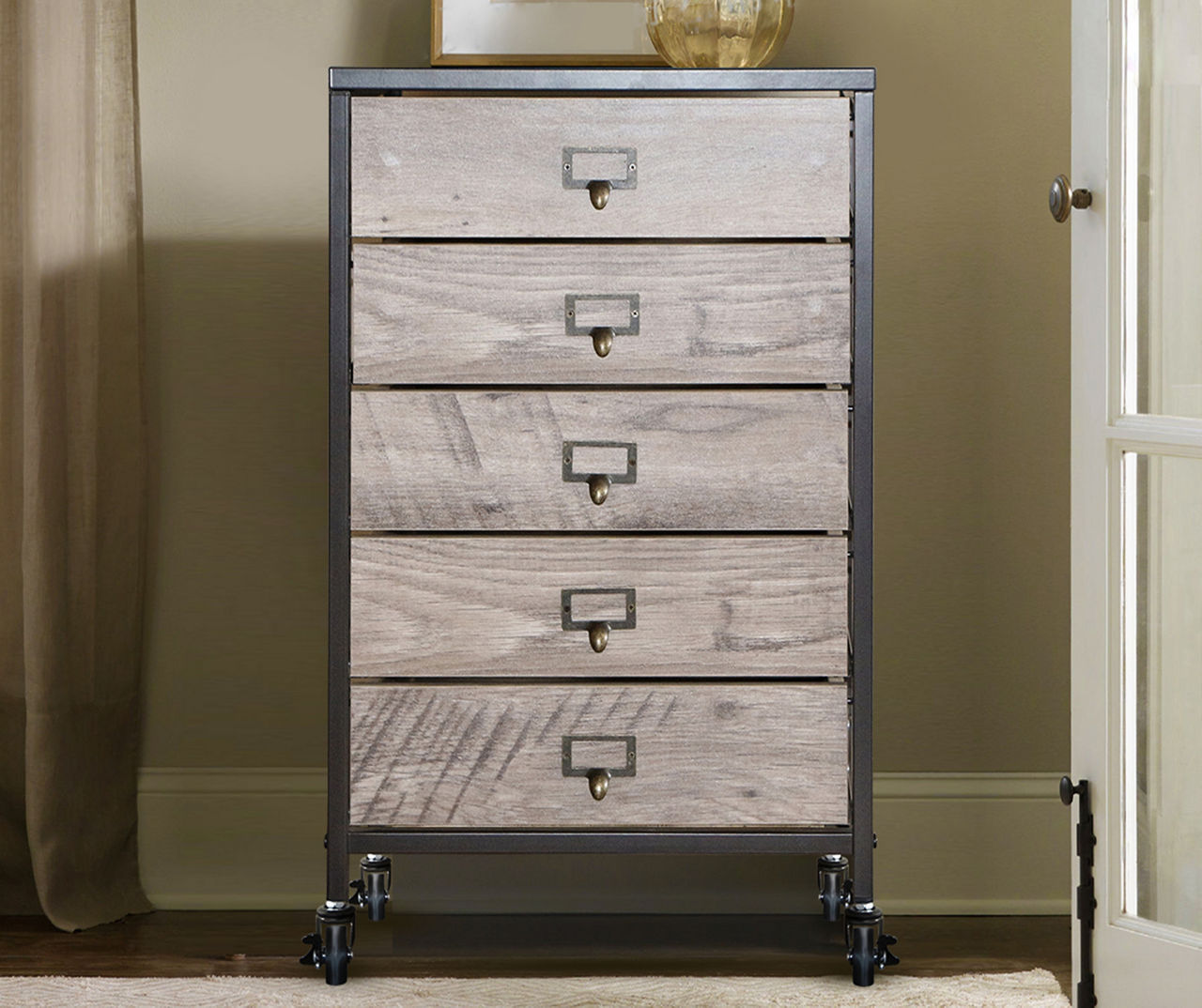 Just Home Gray Ombre 5-Drawer Rolling Cart