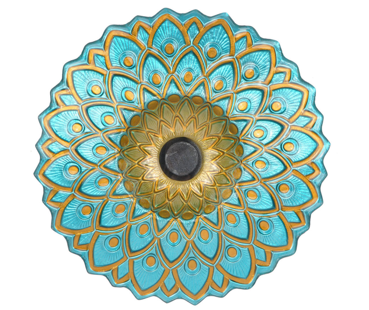 Wilson & Fisher Blue & Gold Peacock Glass Solar Birdbath | Big Lots