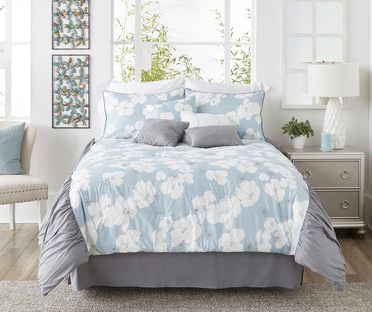 Palisades Blue, White & Gray Queen 8-Piece Comforter Set