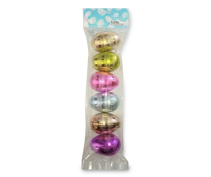 Fillable Striped Metallic Plastic Easter Eggs, 6-Count