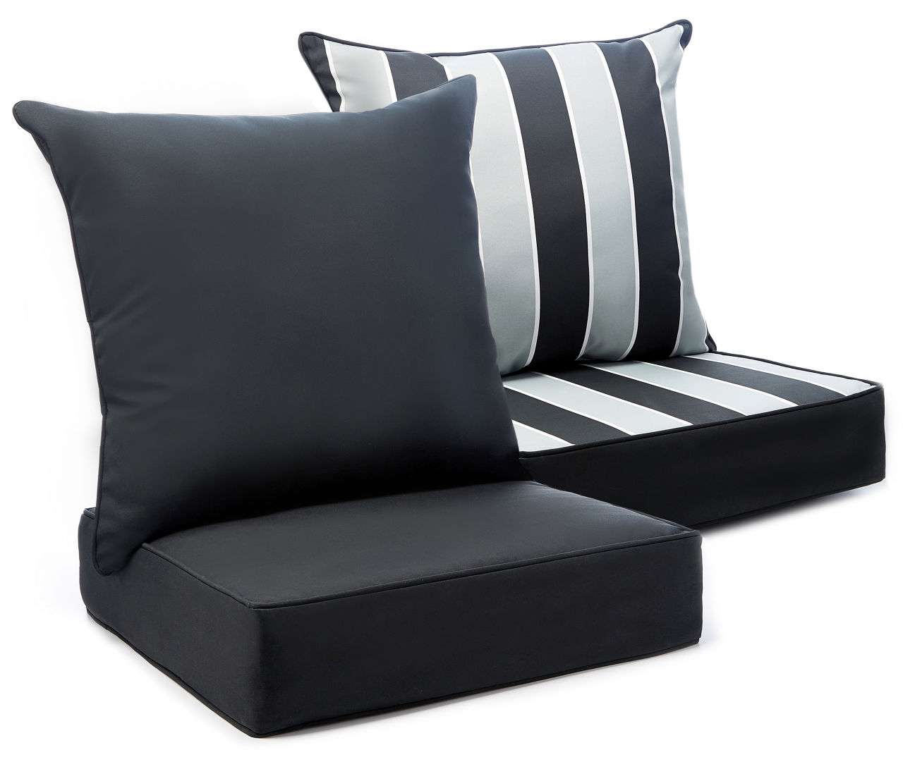 Black Cabana Stripe Reversible Deep Seat Outdoor Cushion Set Big