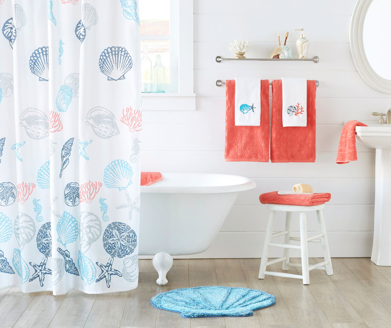 Embroidered Shells And Coral Towels