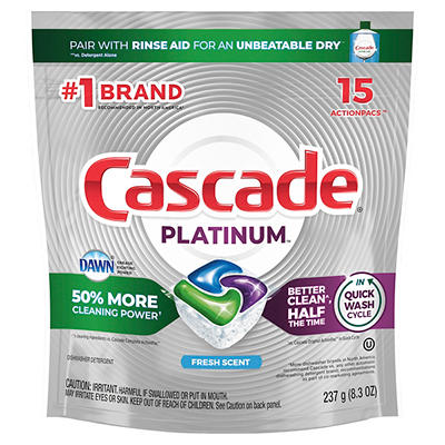 Cascade Platinum ActionPacs Dishwasher Detergent, Fresh Scent, 15 Count