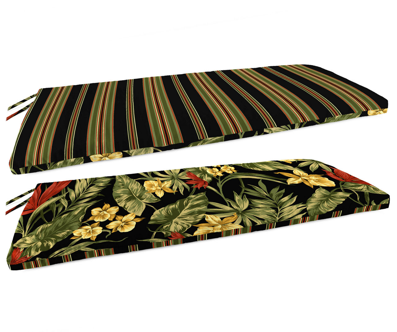 Black & Red Tropical Plant Reversible Outdoor Bench Pad