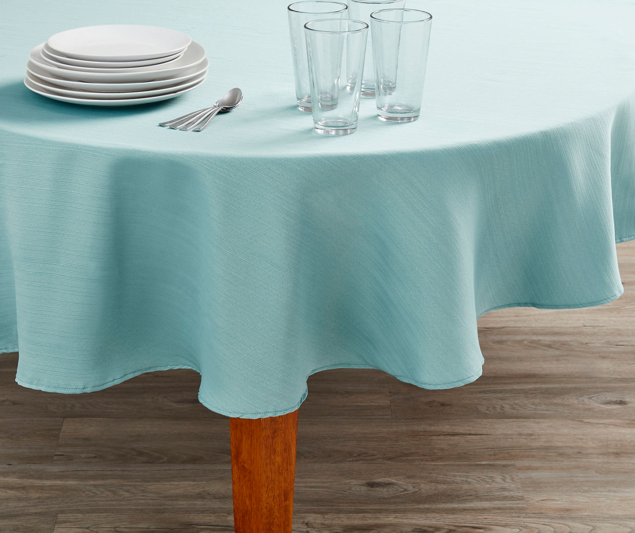 Huntley Mineral Blue Fabric Round Tablecloth, (70")