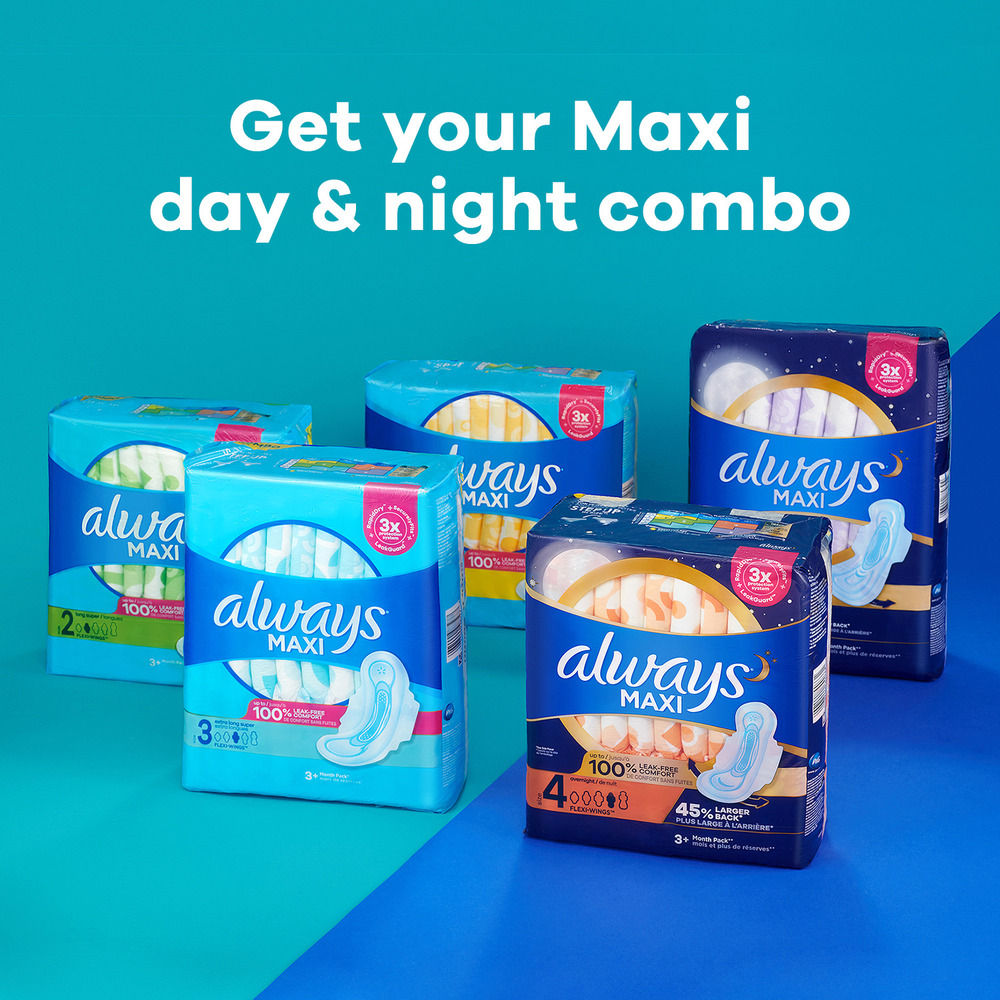 Always Maxi Pads with Wings Overnight Absorbency Size 4 Unscented, 33 count  - Kroger