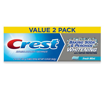 Crest Baking Soda & Peroxide Whitening with Tartar Protection Toothpaste, Fresh Mint, 6.4 oz., Pack of 2