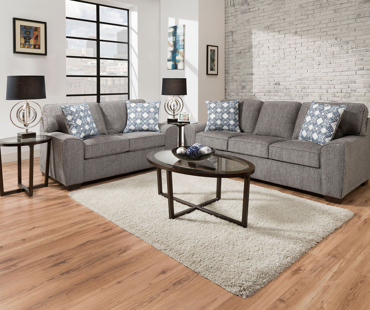 Redding Gray Chenille Sofa With Pillows