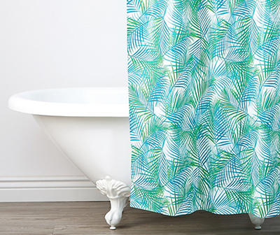 Elliot Blue & Green Tropical Leaves PE Shower Curtain Set
