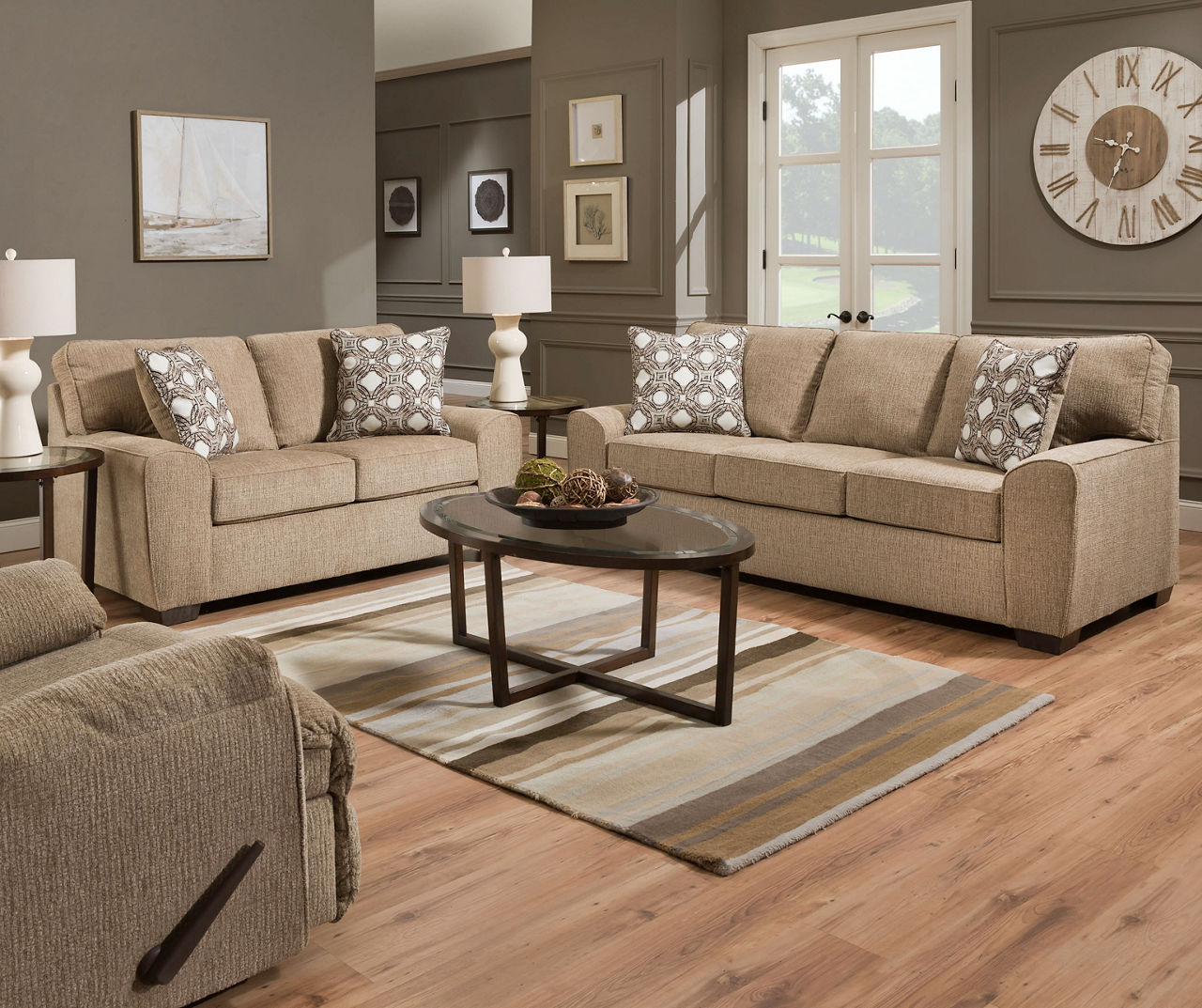 Tan couch deals and loveseat