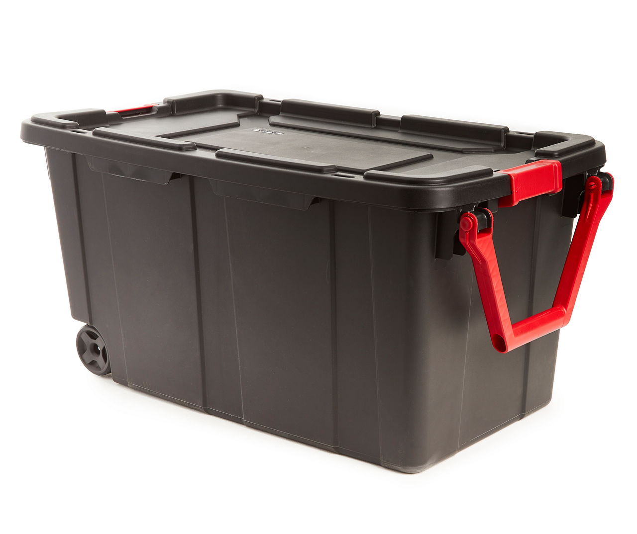  Sterilite 14699002 40 Gallon/151 Liter Wheeled Industrial  Tote, Black Lid & Base w/ Racer Red Handle & Latches, 2-Pack