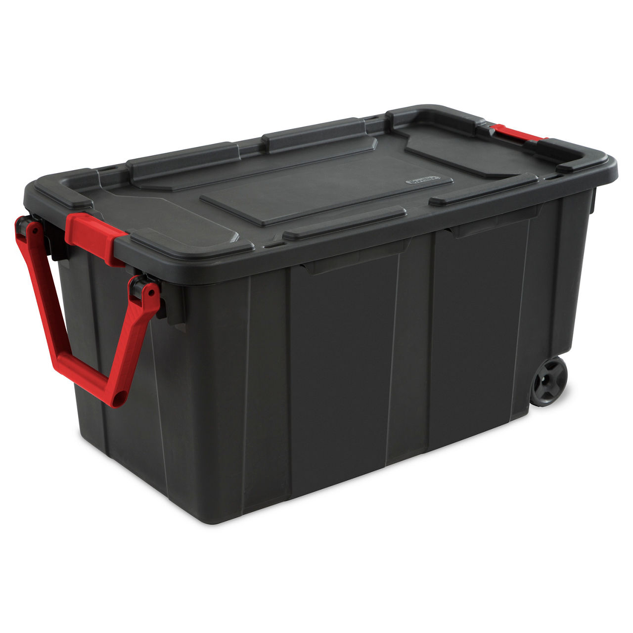 Sterilite Black Red Industrial Storage Tote With Wheels 40 Gal