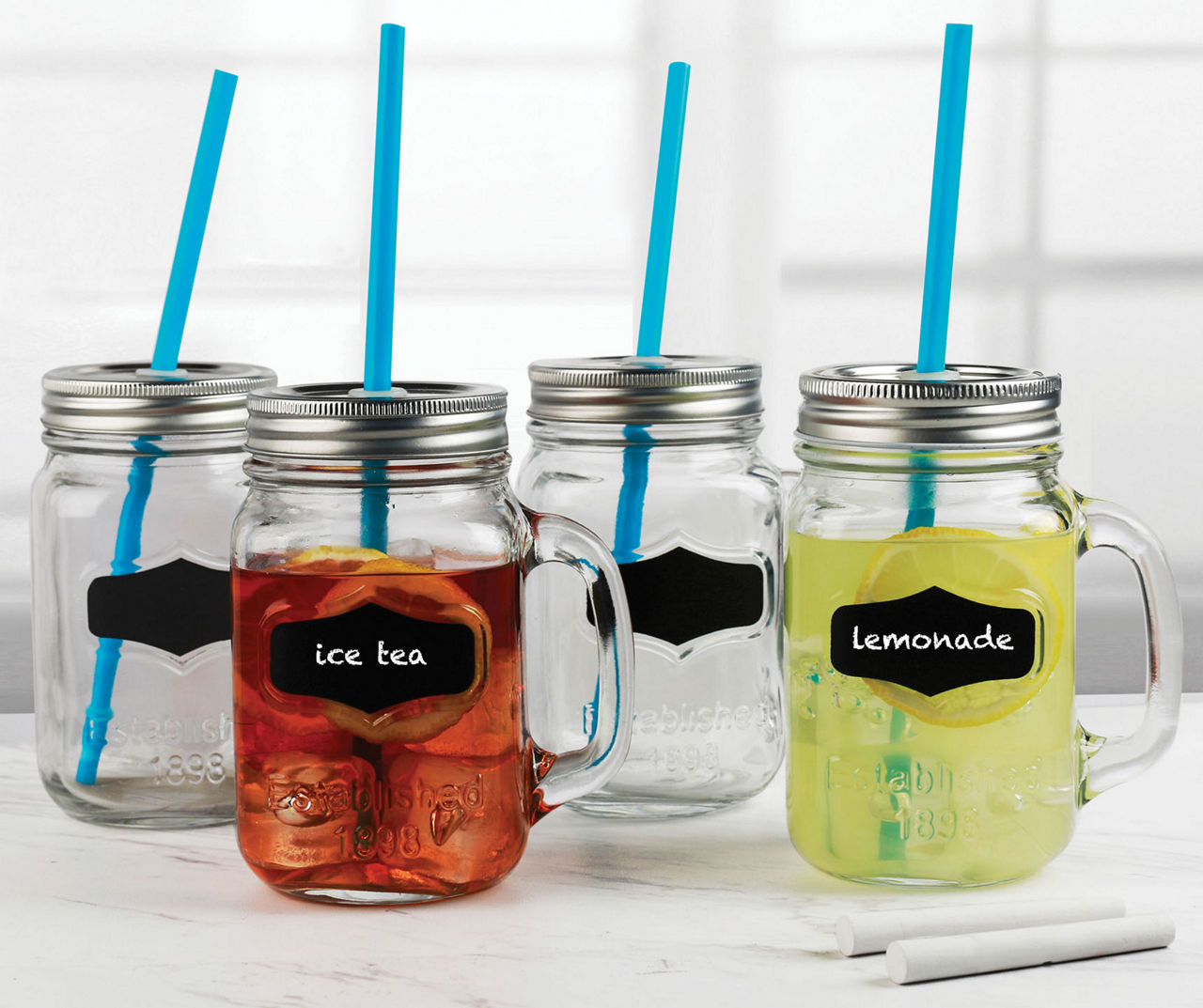 Glass Drinking Cup With Handle & Straw Glasses Mason Jar Lids