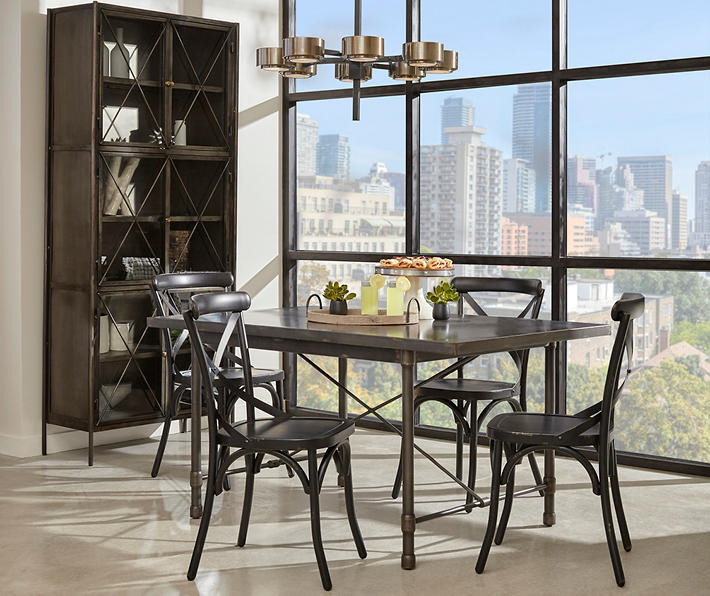 Industrial Dining Set with Black Chairs 