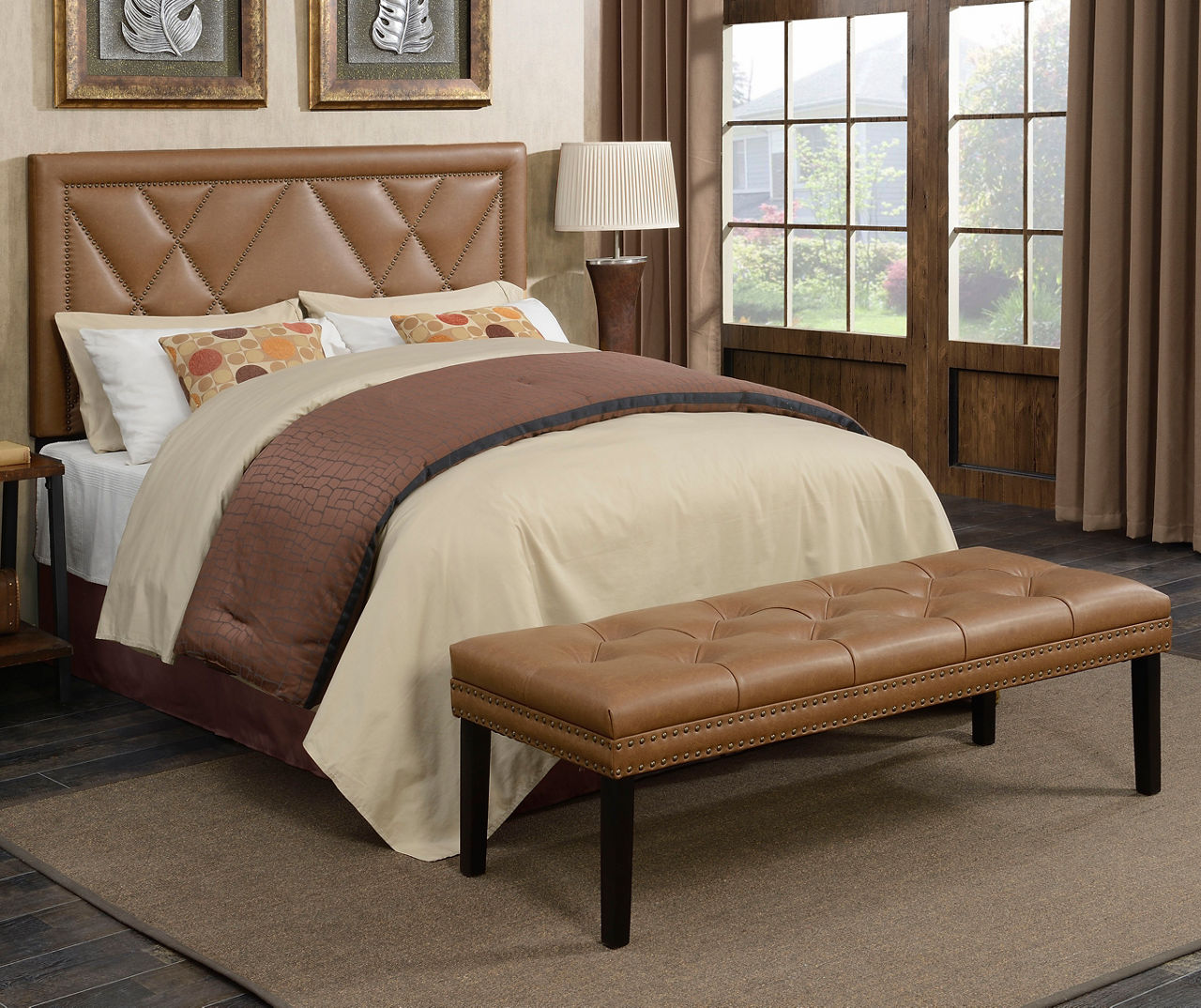 Brown Cognac Diamond Tufted Upholstered Bed Bench | Big Lots