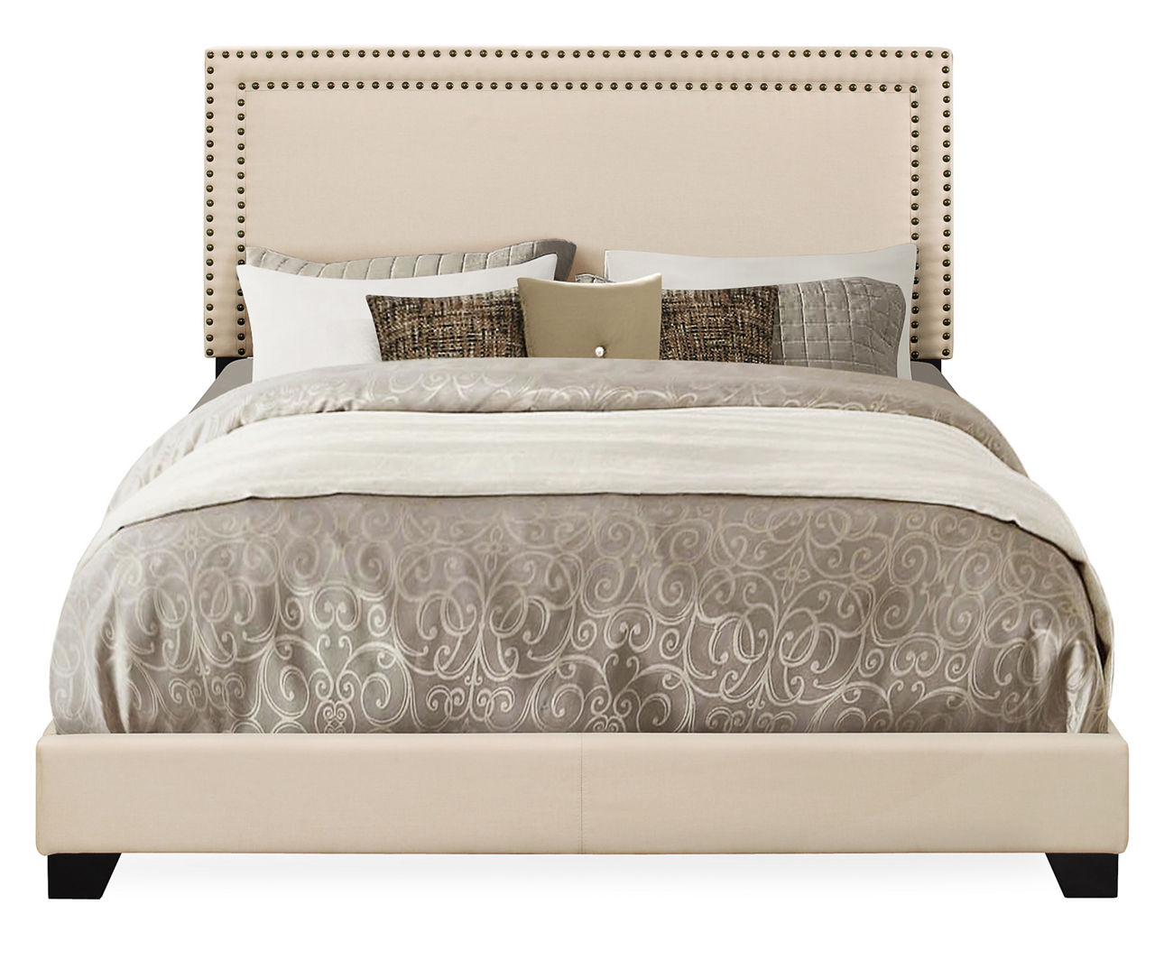 Upholstered Cream Beds with Nailhead Trim Big Lots