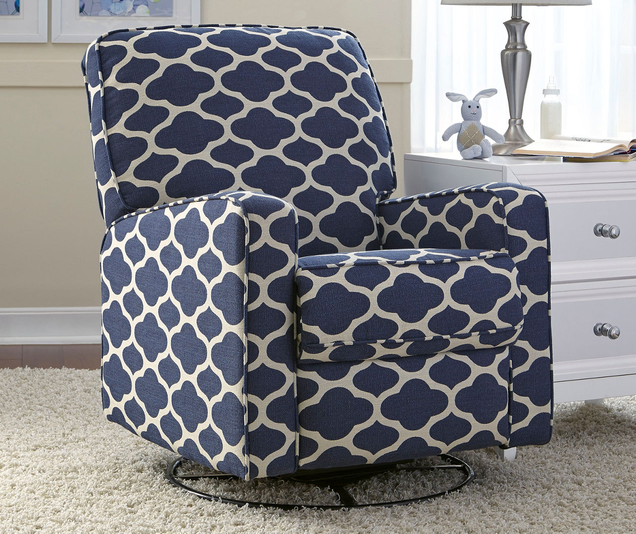 Navy blue swivel rocker hot sale recliner