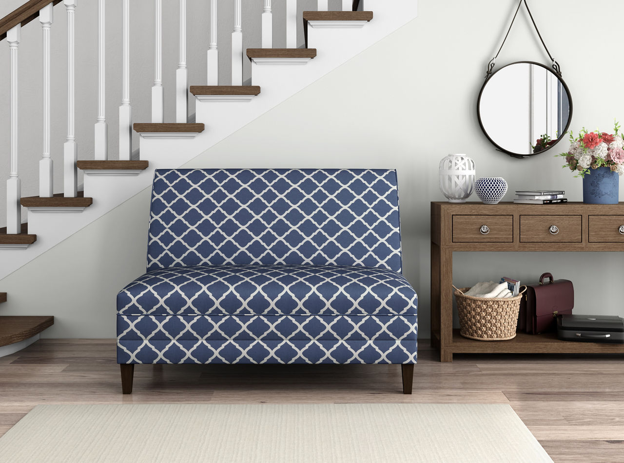 Navy Blue Quatrefoil Armless High Back Settee Bench | Big Lots