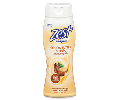 Zest Indulgence Cocoa Butter & Shea Ultra-Moisturizing Creamy Body Wash 16.5 fl. oz. Squeeze Bottle
