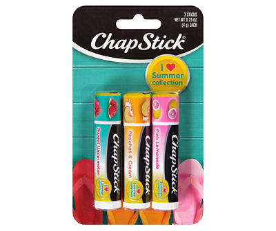 ChapStick I Love Summer Collection Pink Lemonade, Peaches & Cream and Sweet Watermelon Lip Balm Tubes Variety Pack - 0.15 Oz Each (Pack of 3)