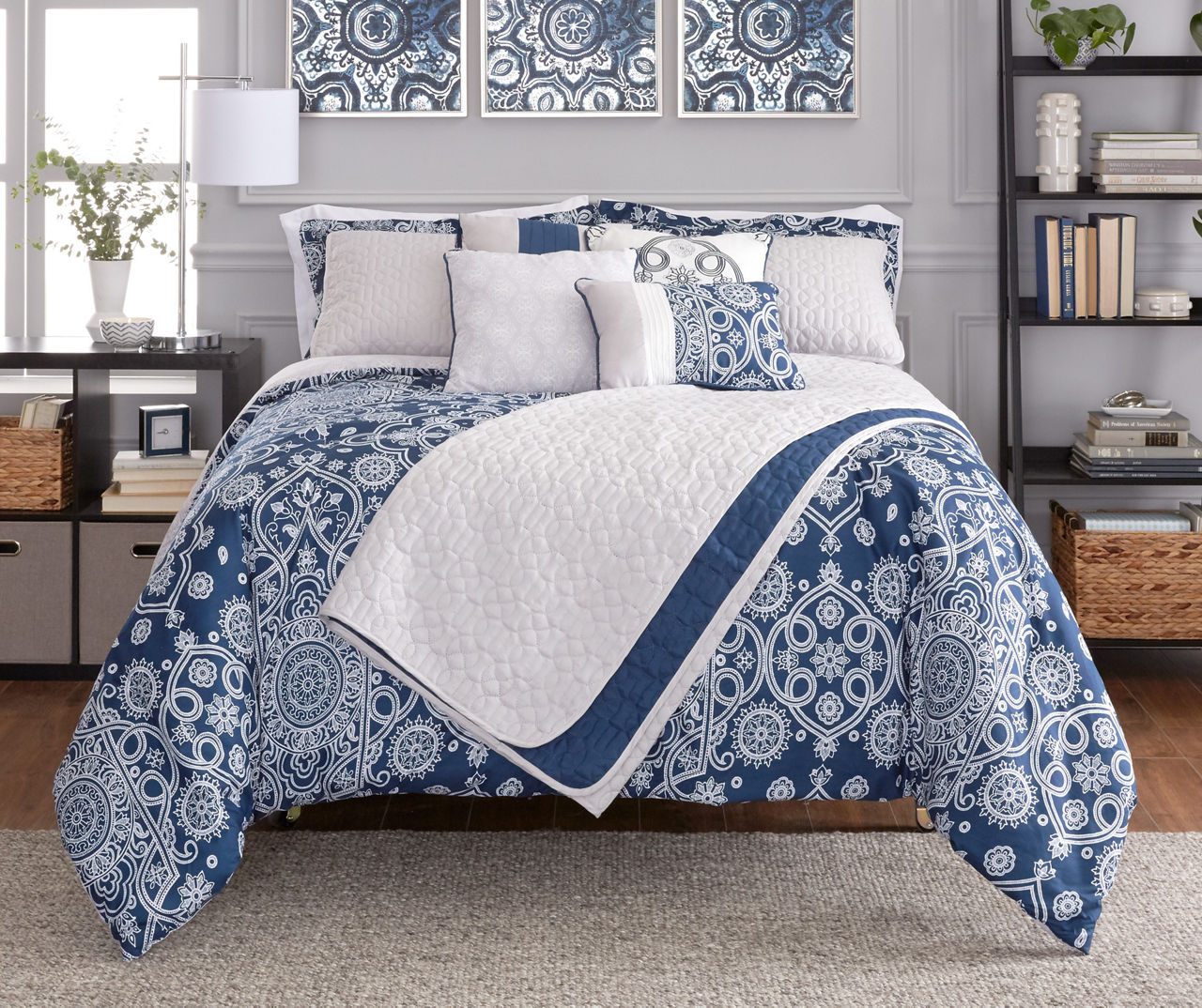 10-Piece Reversible Bed In A Bag Comforter & Sheet Set, Multiple Colors  Navy Queen, Queen - Kroger