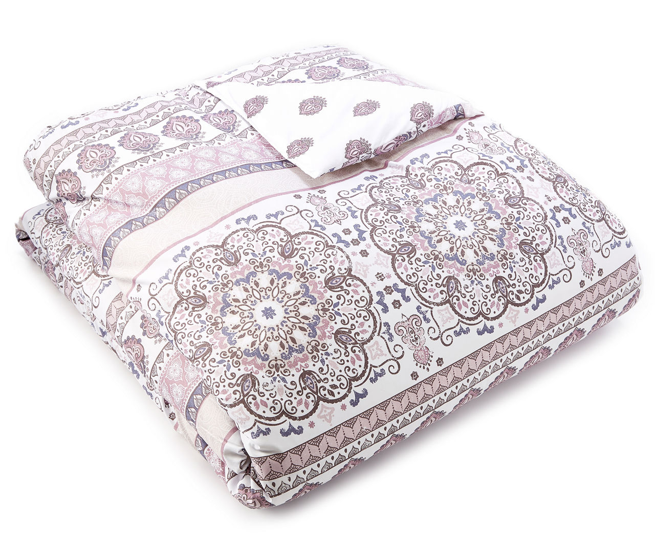 Gray & Lilac Medallion Queen 10-Piece Reversible Comforter & Quilt Set
