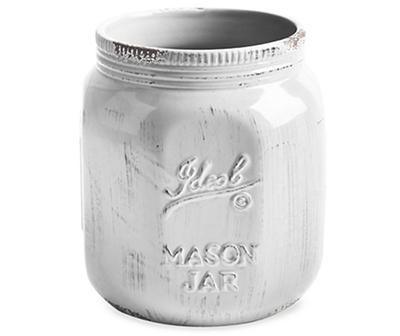 White Mason Jar Utensil Holder
