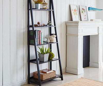 Black 5-Shelf Ladder Bookcase