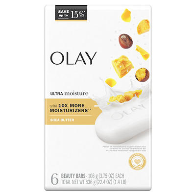 Olay Moisture Outlast Ultra Moisture Shea Butter Beauty Bar with Vitamin B3 Complex, 3.75 oz, 6 count