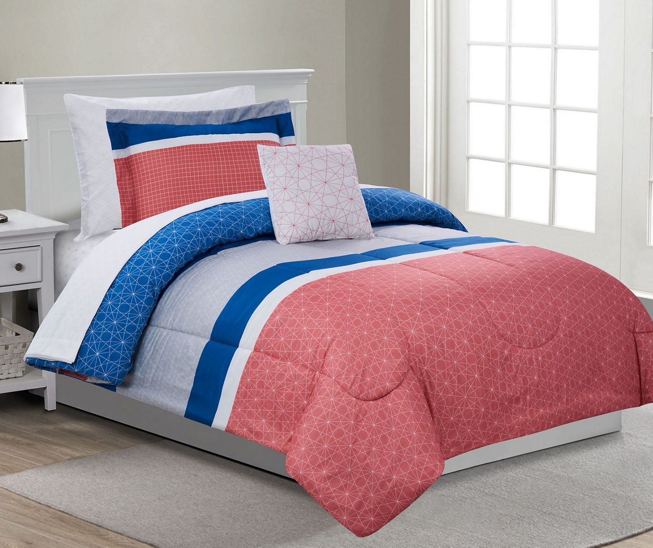 Just Home Jamie Coral & Blue Twin 6-Piece Reversible Comforter Set ...
