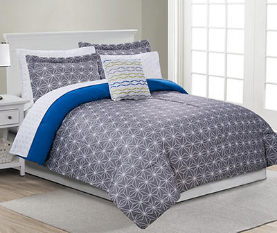 Just Home Sarah Gray, White & Blue Geo Reversible Comforter Sets